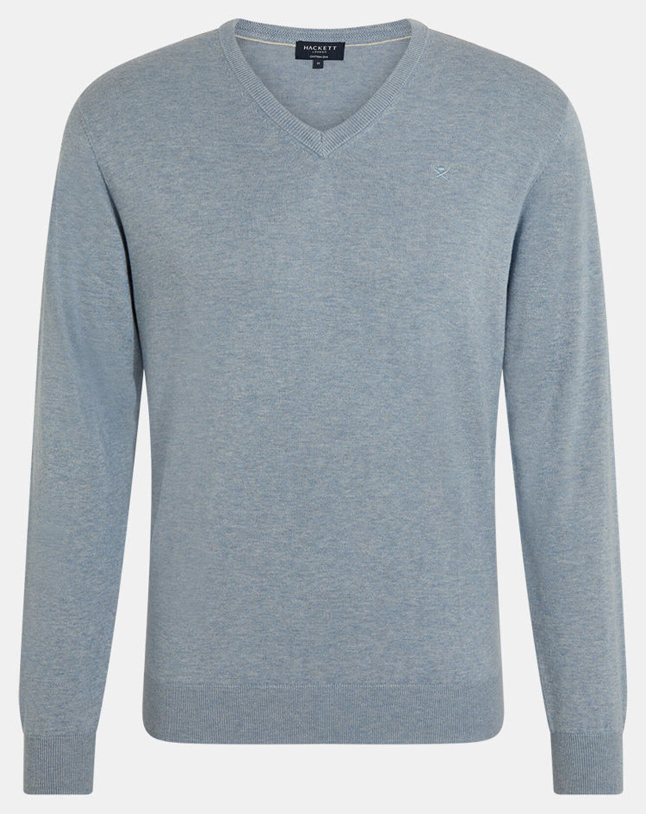 Hackett London Pull en Coton & Soie col V bleu moyen chiné