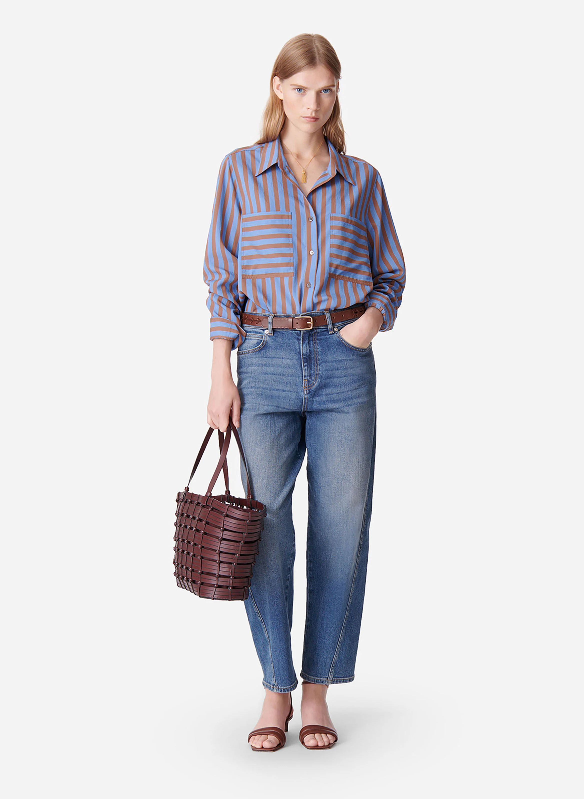 DANN - Chemise col classique ample à rayures | Bleu