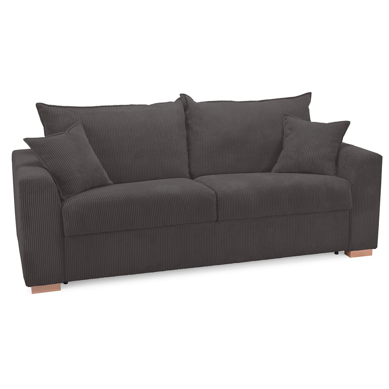 Bobochic Canapé droit augustin ouverture express velours côtelé marron  - 205x97x96 cm