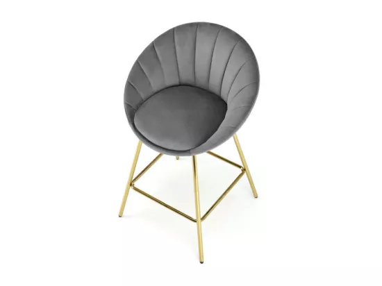 Chaise de bar en velours gris avec structure dorée en métal Anaïs