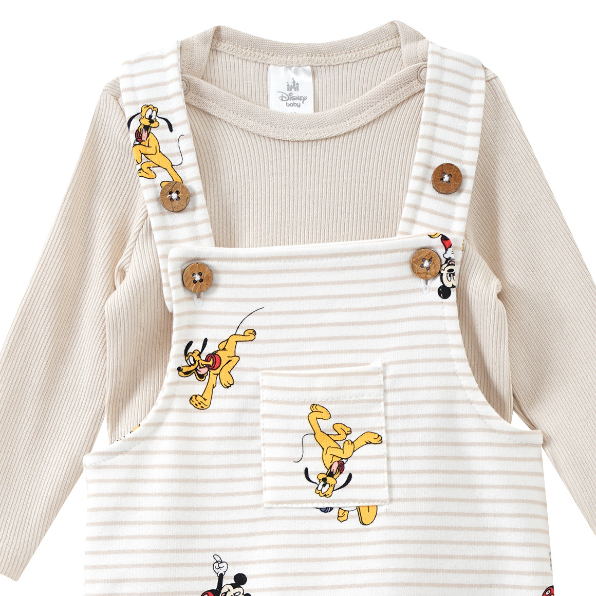 Topomini Micky Maus Strampler und Langarmbody im Set hellbeige / weiss