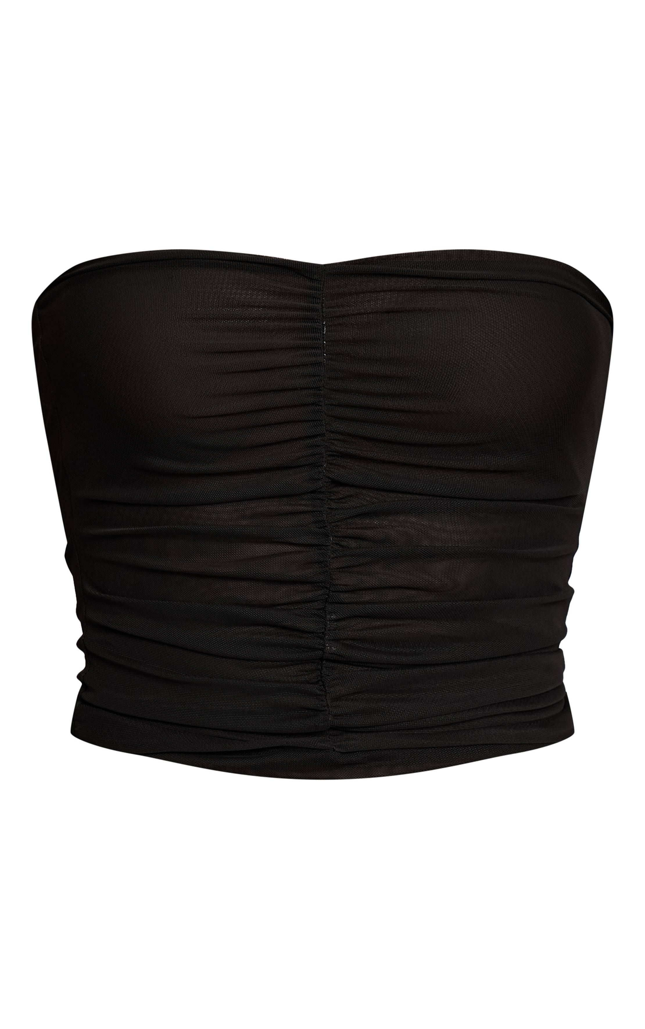 Noir Bandeau À Double Couche En Mesh Froncé Sur Le Devant