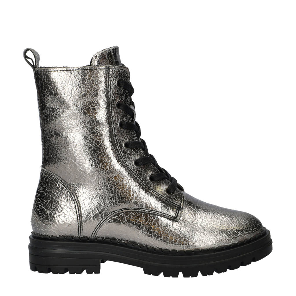Nelson Kids leren veterboots zilver
