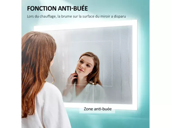 EMKE Miroir lumineux salle de bain 60x45cm, Miroir LED avec Interrupteur à bouton, Anti-buée, Miroir avec éclairage lumière Blanche Froide/Chaude