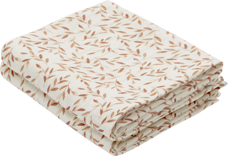Cam Cam Copenhagen Muslin Cloth, Printed - GOTS - 2 PACK Caramel leaves