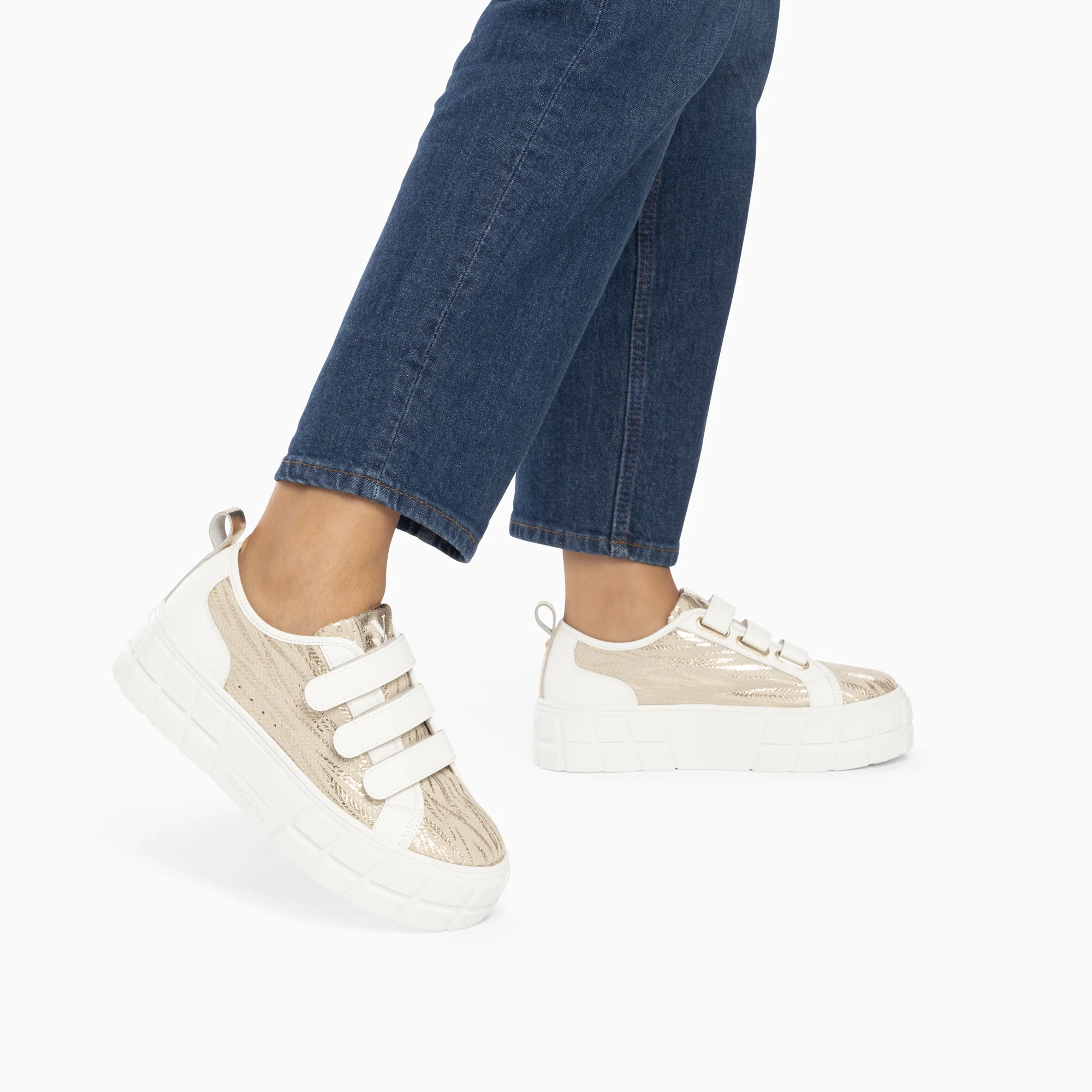 Sneakers-Baskets Bridget beige et or zébré à plateforme
