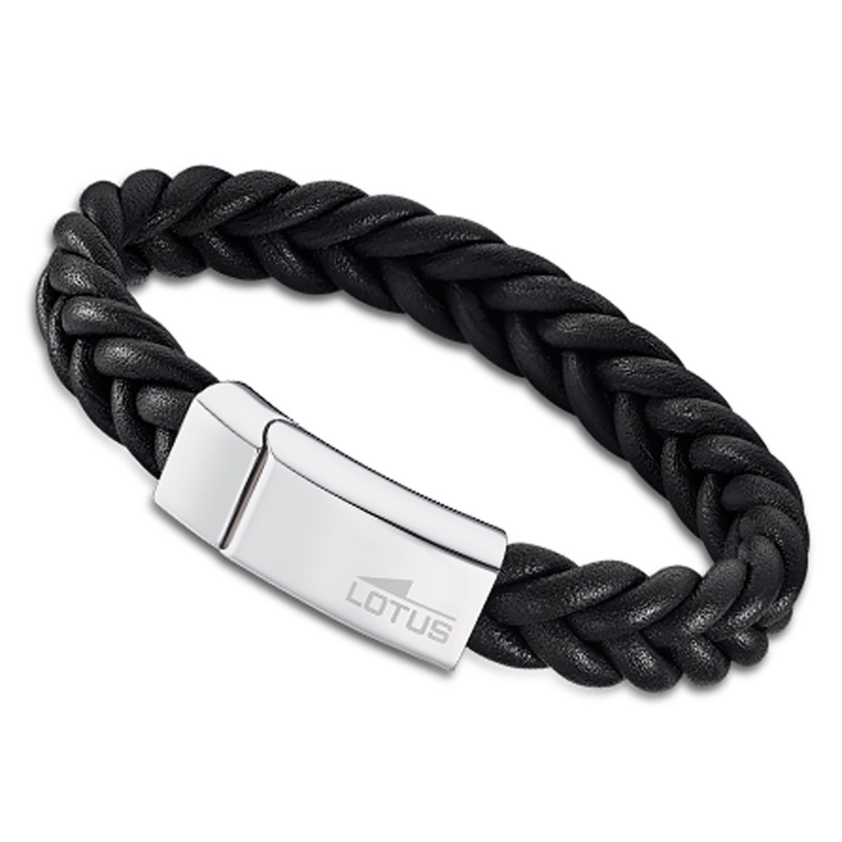 Bracelet homme Lotus cuir tressé noir