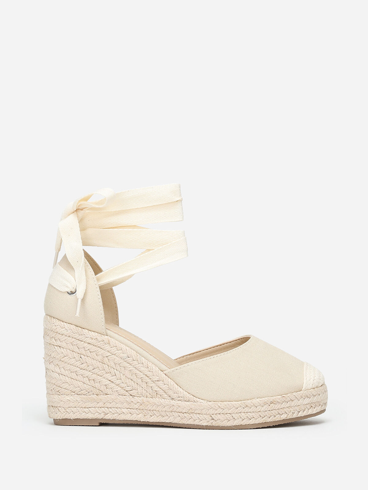 Espadrilles compensées avec ruban à nouer- Beige
