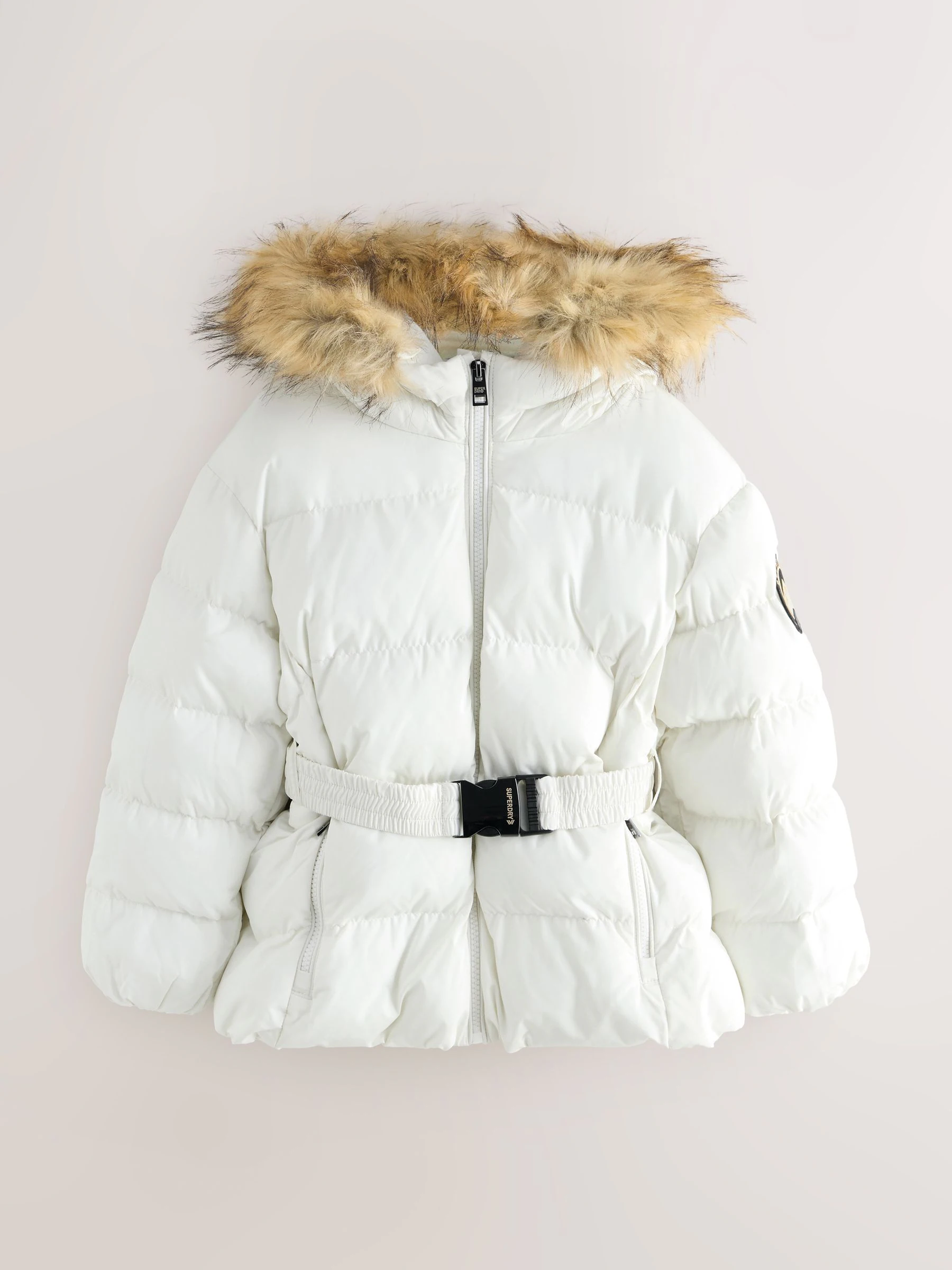Wit - Superdry Belted Puffer Coat