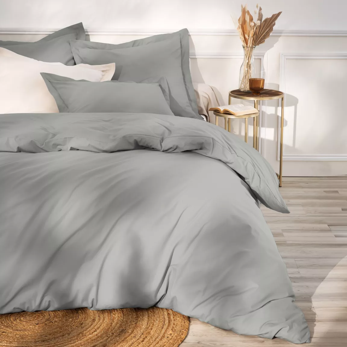 Housse de couette percale de coton (200 x 200 cm) Cali Gris clair