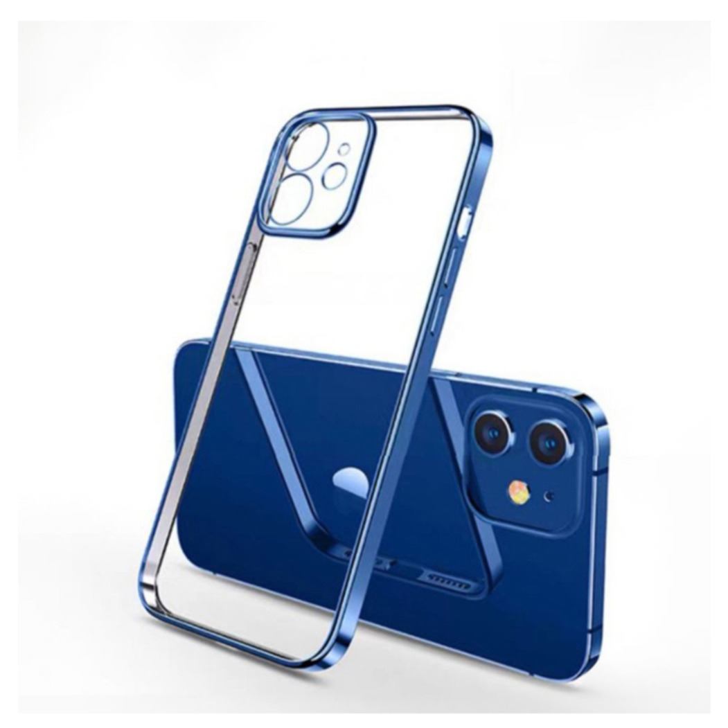 iPhone 12 Pro Gummi Case Hülle Galvanisierter Rahmen   Kameraschutz - Blau