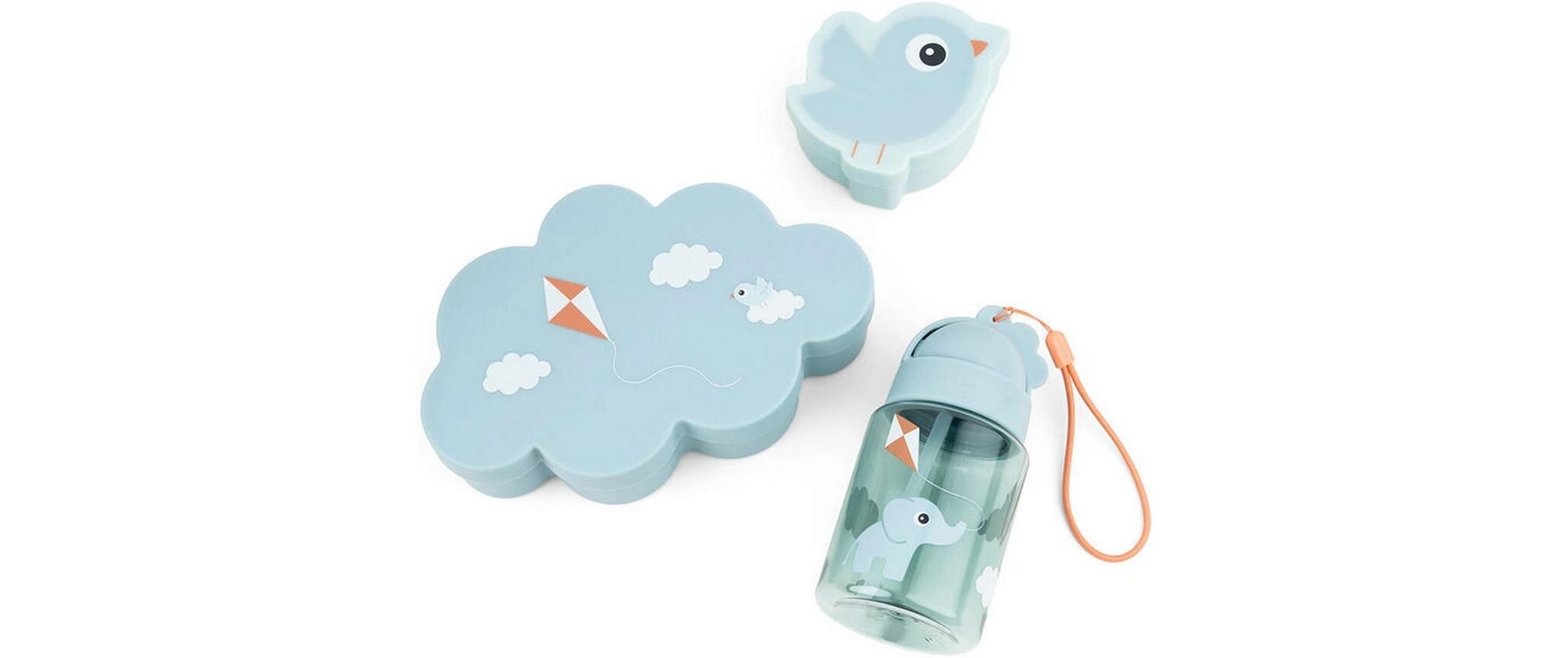 Lunchbox mit Strohhlamflasche BlauSnack- und Lunchbox