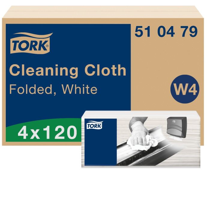 Tork 510479 4pk Cleaning Gevouwen Reinigingsdoek Wit W4, 4 x 120 doeken (510479)
