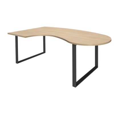 Bureau LOFTER Manager arrondi - retour à gauche - L200 cm - Plateau imitation chêne clair - Pied carbone (Pieds de renfort obligatoire à rajouter - non inclus)