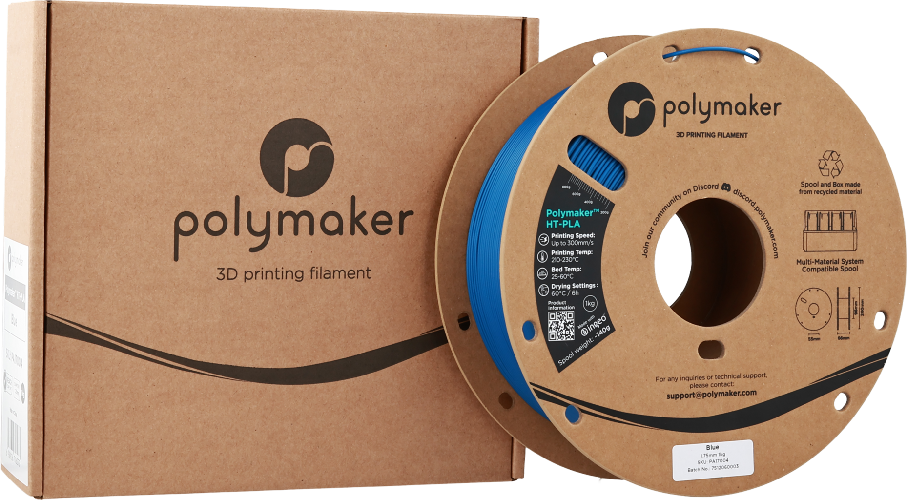 Polymaker  HT-PLA Blue, 1,75 mm / 1000 g    Hochleistungs-PLA für hitzestabile 3D Druckanwendungen in Blue
