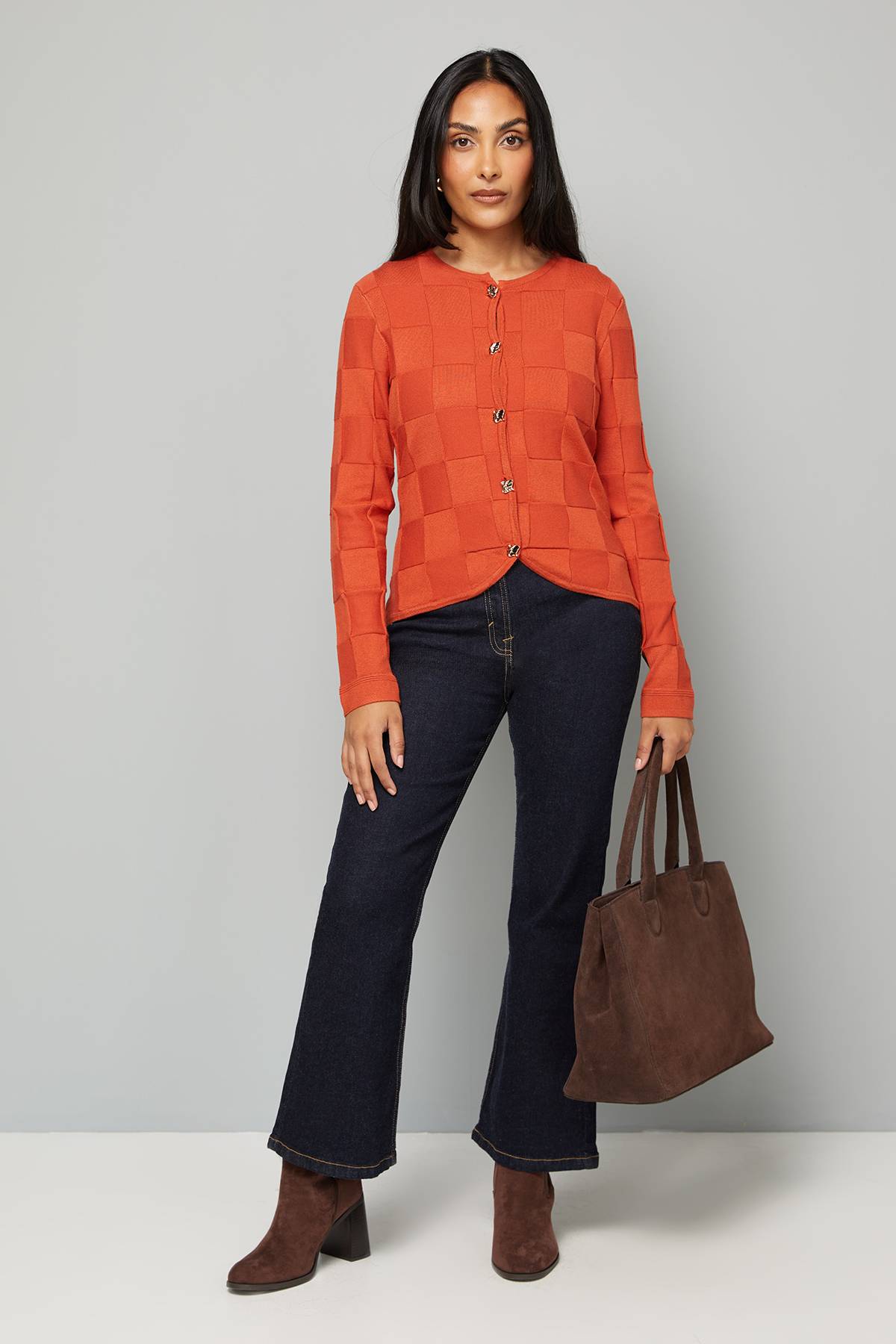 Wallis Cardigan Petite avec Détails de Points Rouille
