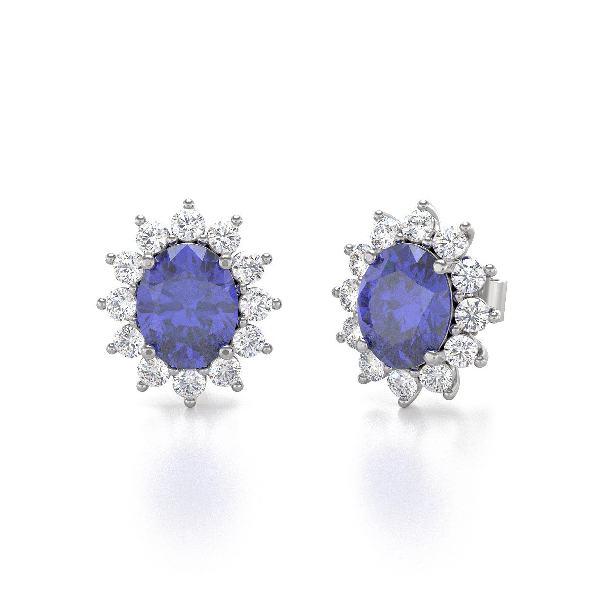 Boucles d'oreilles ADEN Or 585 Blanc Fleur Tanzanite et Diamants 1.25grs