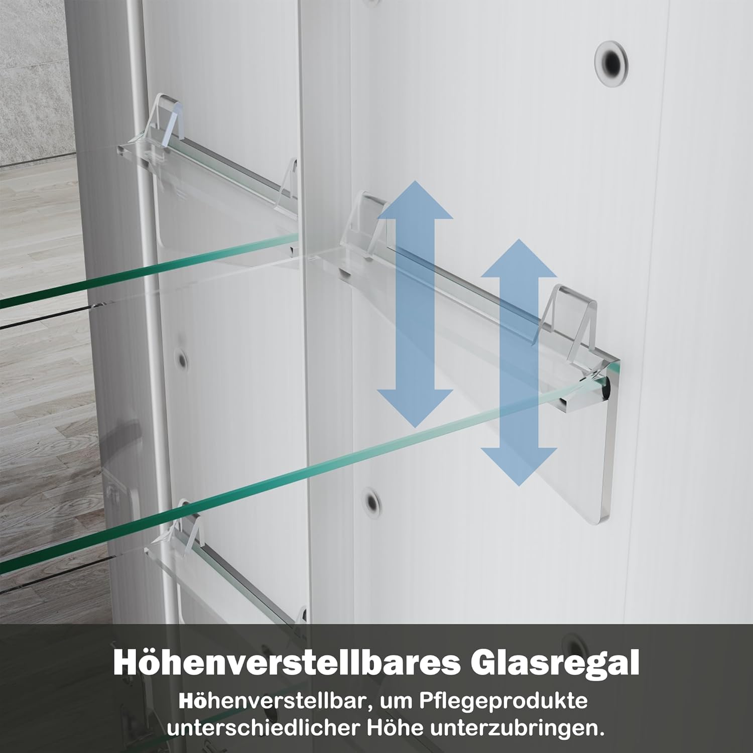 Spiegelschrank Bad mit Beleuchtung 80x60x12,5cm LED Spiegelschrank mit Dimmbar, Verstellbare Glasablage, mit Bluetooth, Touchschalter und Steckdose, Beschlagfrei, Aluminium Badschrank, Siber