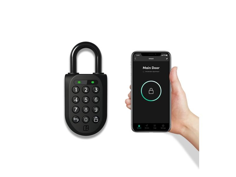 igloohome Sicherheitsschloss Padlock 2, Schwarz, Edelstahl Smartes, Bluetooth Vorhängeschloss mit Zahlenfeld