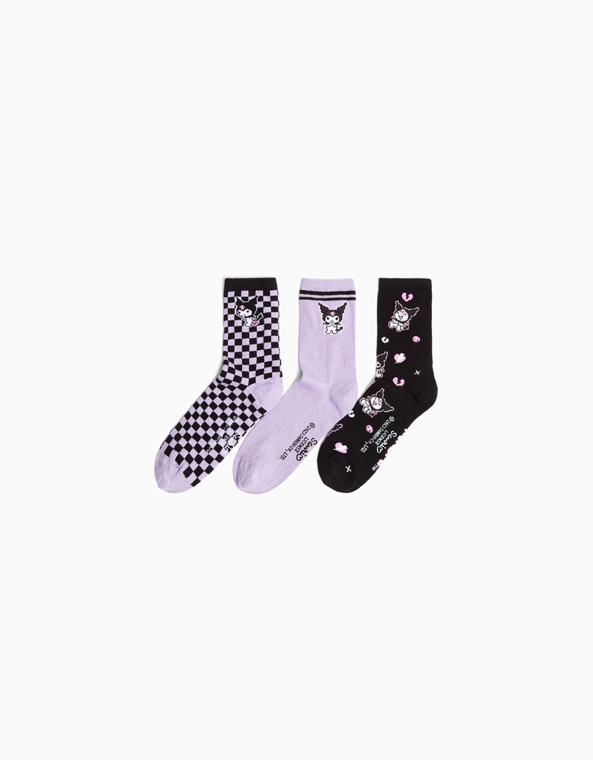 Pacote com 3 pares de meias Kuromi