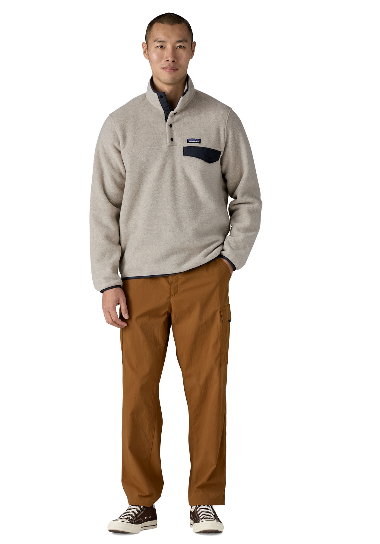 Patagonia Fleece Pullover M's LW Synchilla® Snap-T Oatmeal Heather w/Smolder Blue