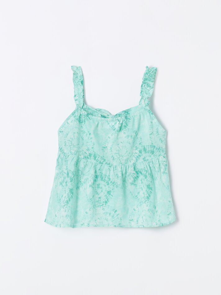 Regata estampada com babados - Verde Água