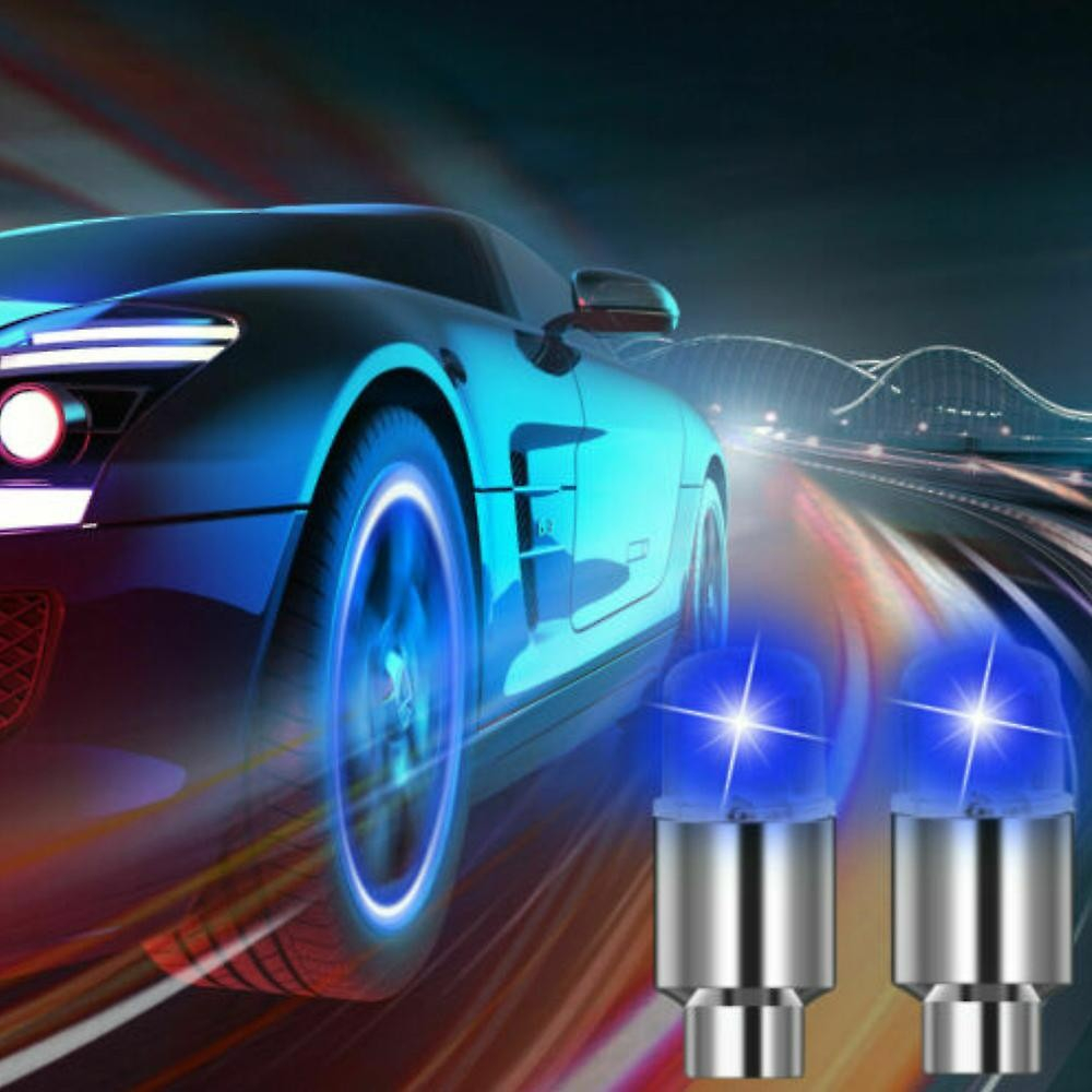 (4er Set) LED Ventilkappen Tuning Felgen Beleuchtung Für Velo / Motorrad / Auto (inkl. LR54 Batterien) - Blau
