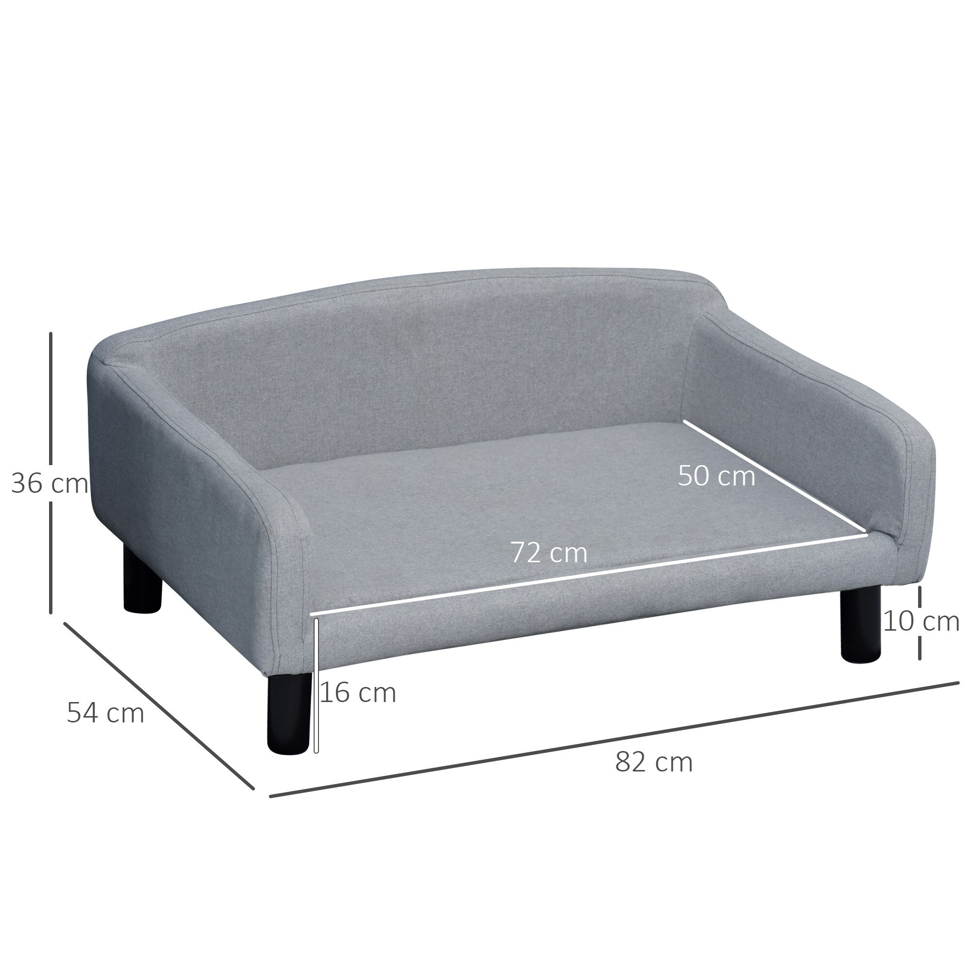 PawHut Hundesofa mit kuschligem Stoffbezug hellgrau 82 x 54 x 36 cm (BxTxH)
