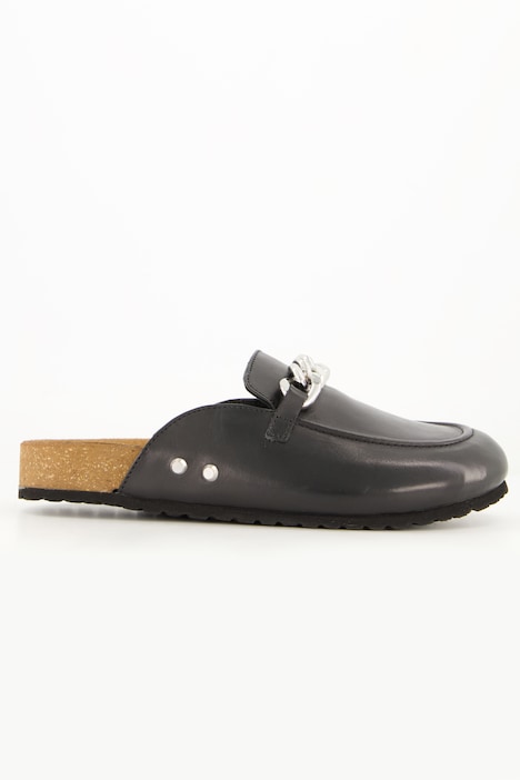 Leder-Mules, Pantoletten, Zierkette, Lederfutter, Weite H