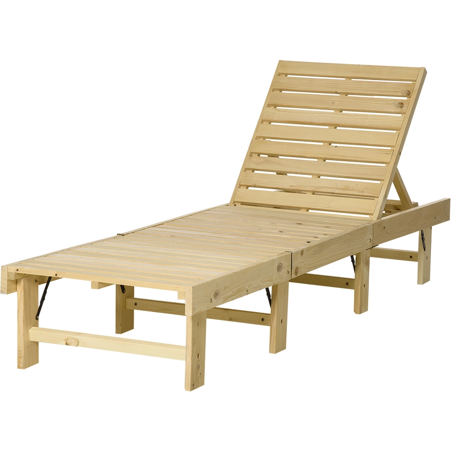 Outsunny Liegestuhl mit Holzrahmen natur