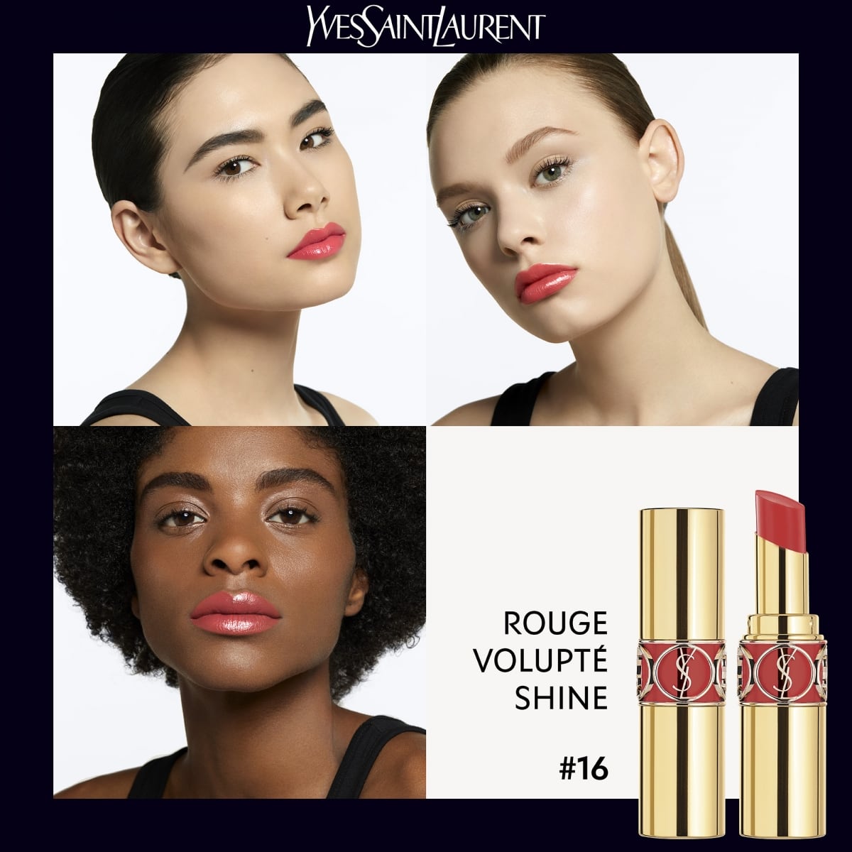 YVES SAINT LAURENT Rouge Volupté Shine Oil-In-Stick Rouge à Lèvres alliant Couleur, Soin et Brillance Longue Tenue