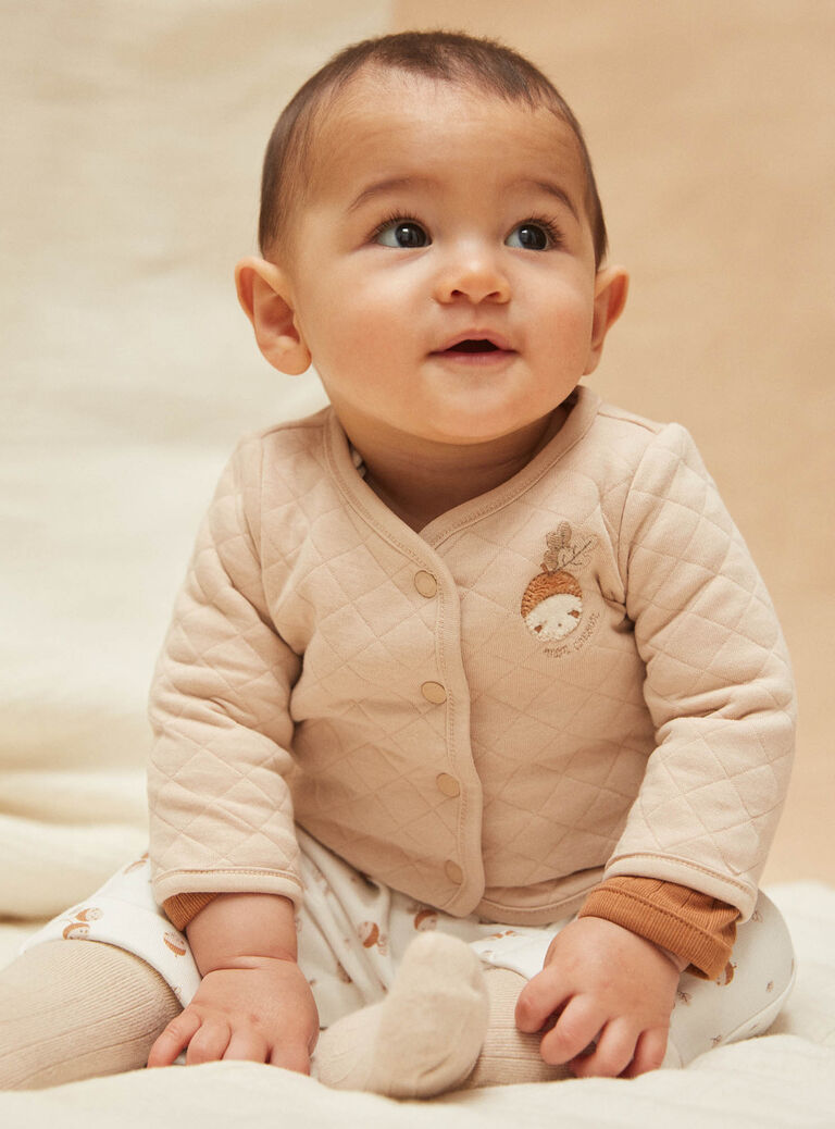Veste réversible beige et écru en tubique et jersey