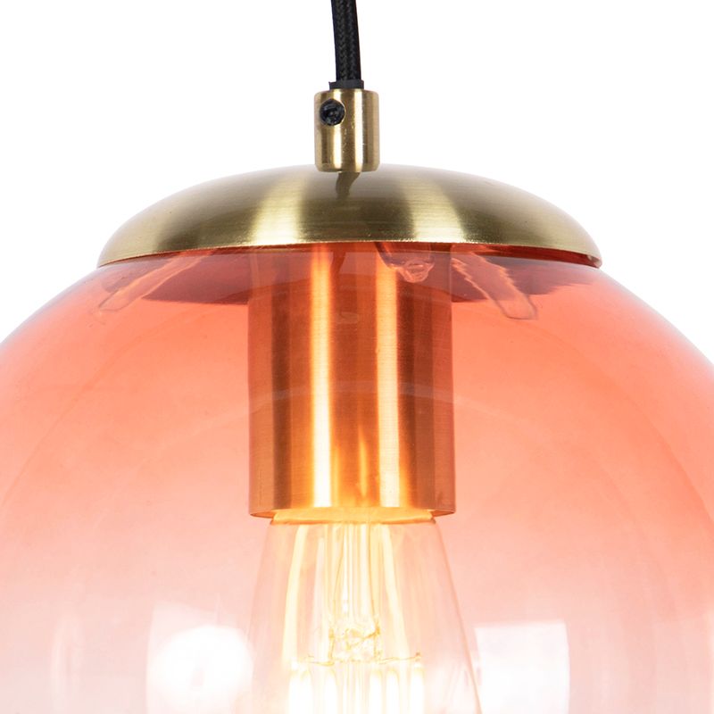 Art deco hanglamp messing met roze glas 20 cm - Pallon