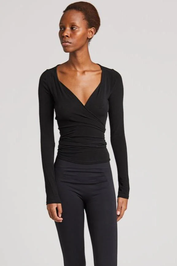 Gai+Lisva  Anne Wool Wrap langærmet t-shirt - sort