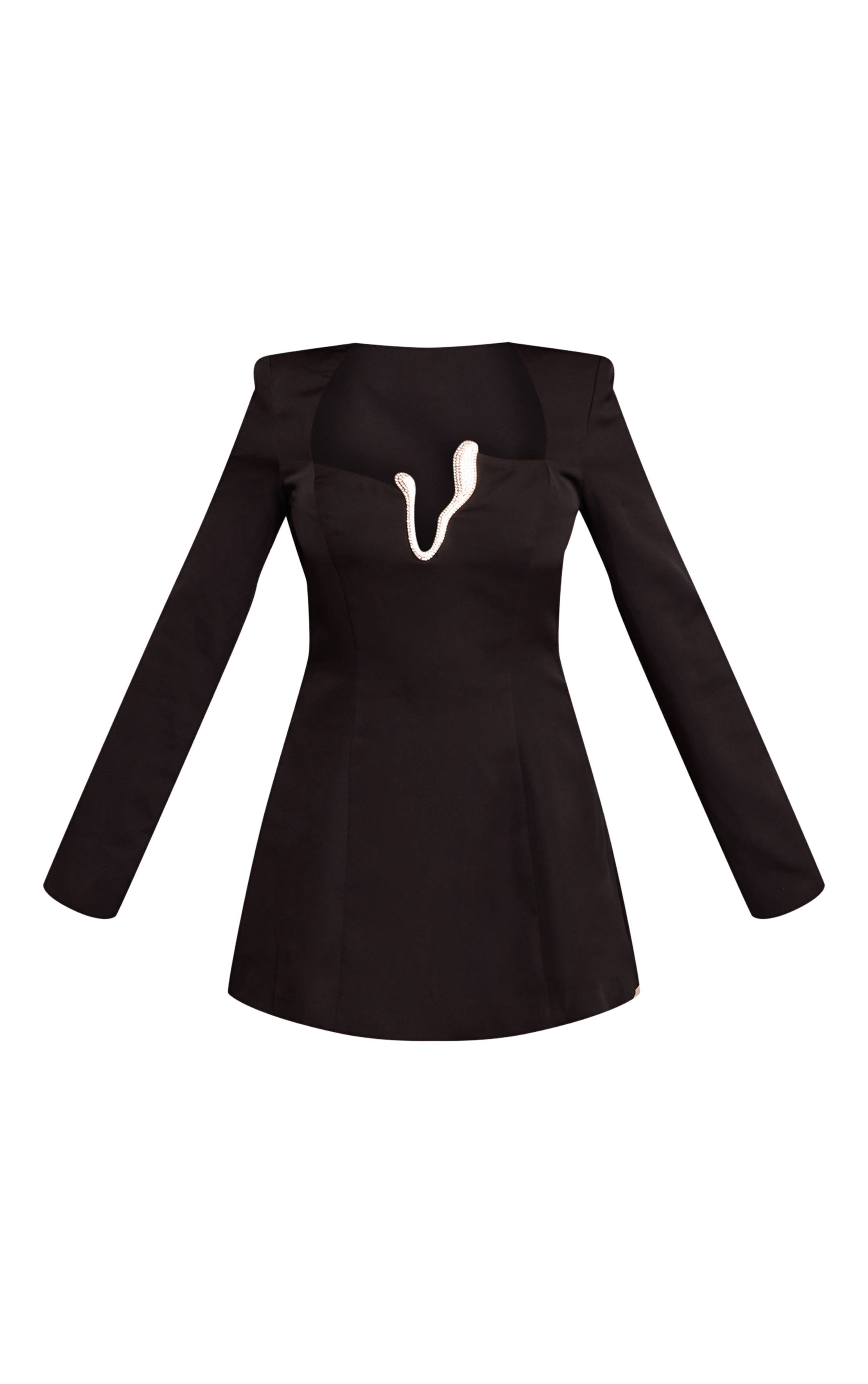 Noir Robe Mini Ajustée À Encolure Carrée Avec Ornement Vague De Diamants