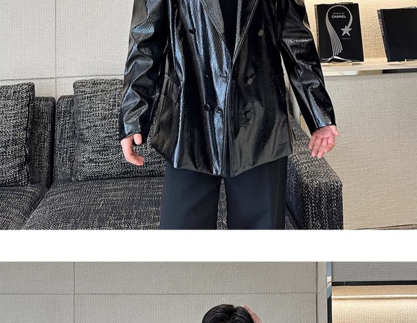 ravewider - Blazer van imitatieleer met dubbele rij knopen en effen revers