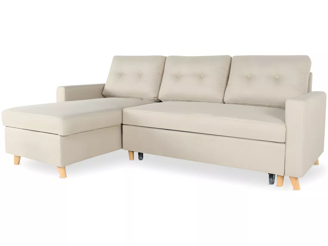 Canapé d'angle convertible réversible Falko Tissu Beige