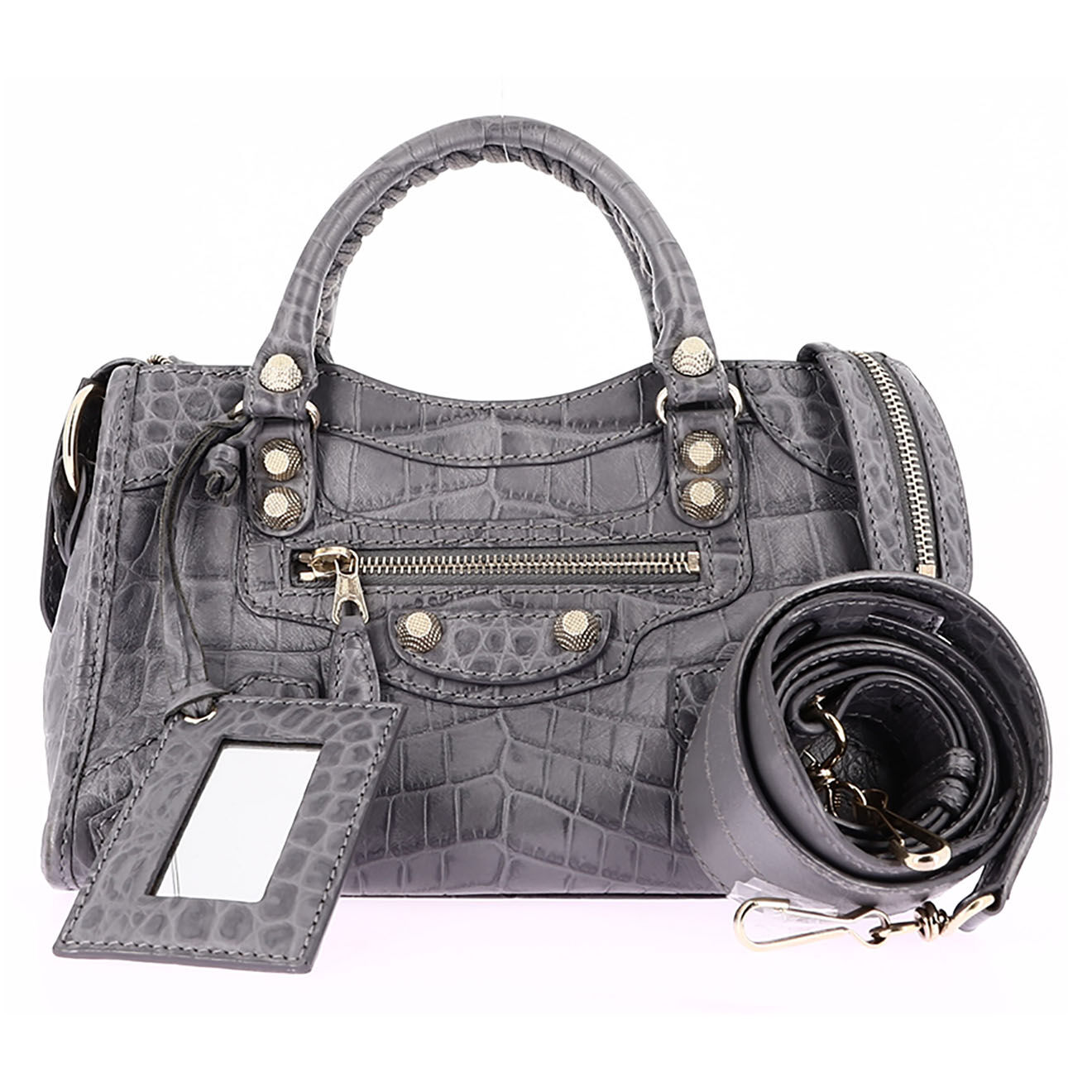 Balenciaga Sac bandoulière City en Cuir effet croco gris - Très bon état - L.24 cm