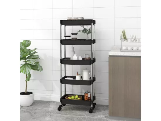 Chariot de cuisine 5 niveaux Noir 42x29x128 cm Fer et ABS