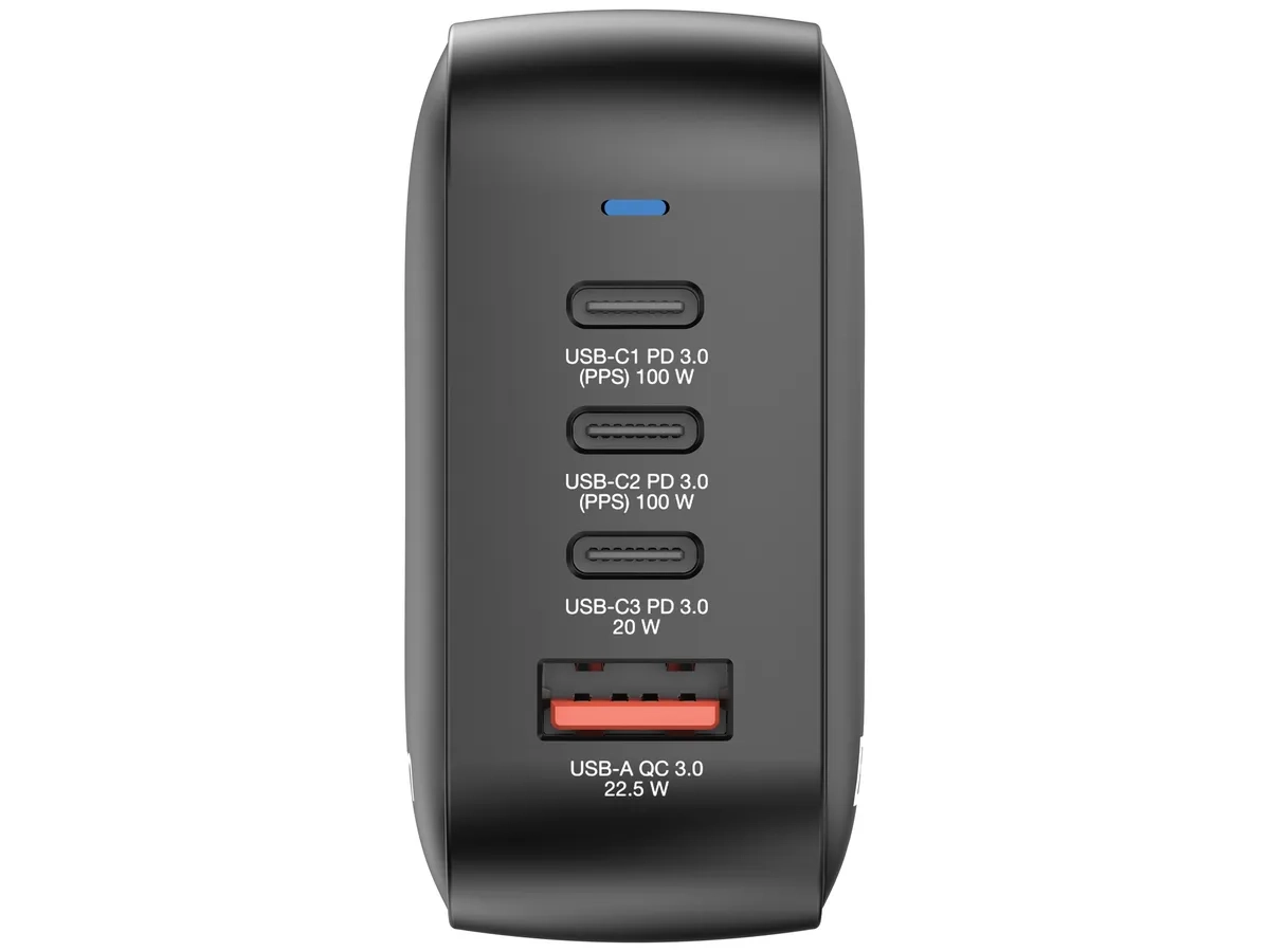 (100W) GaN 3-fach USB C / USB A World Travel Ladegerät Power Delivery Netzteil (32231) - Schwarz