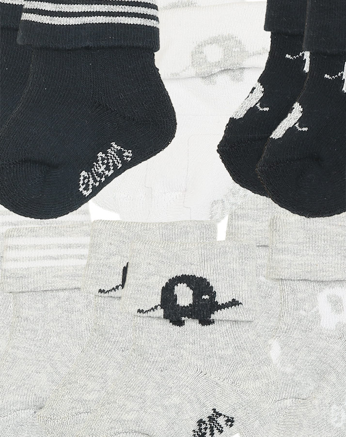 Erstlings-Socken GOTS ELEFANT 6er-Pack in grau/navy