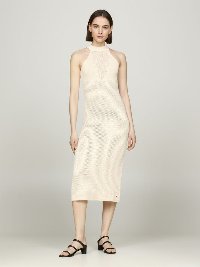 Tommy Hilfiger CROCHET MIDI DRESS Calico sweaters