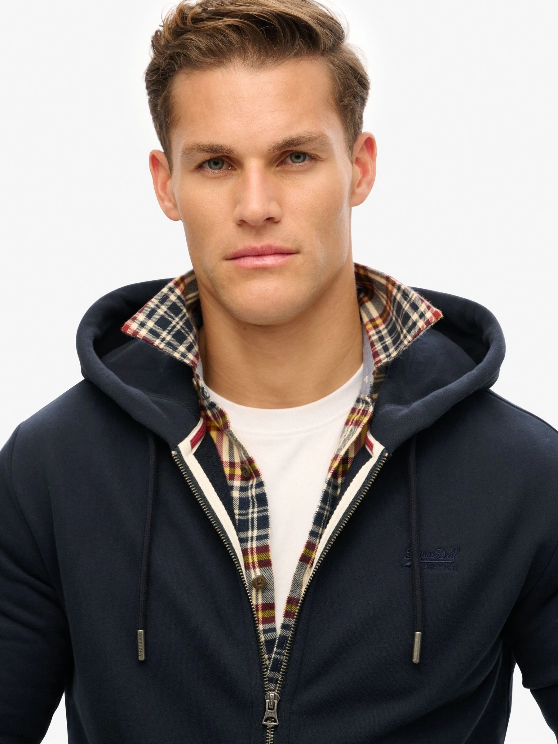 Donkerblauw - Superdry Essential hoodie met logo en halve rits met geborstelde voering