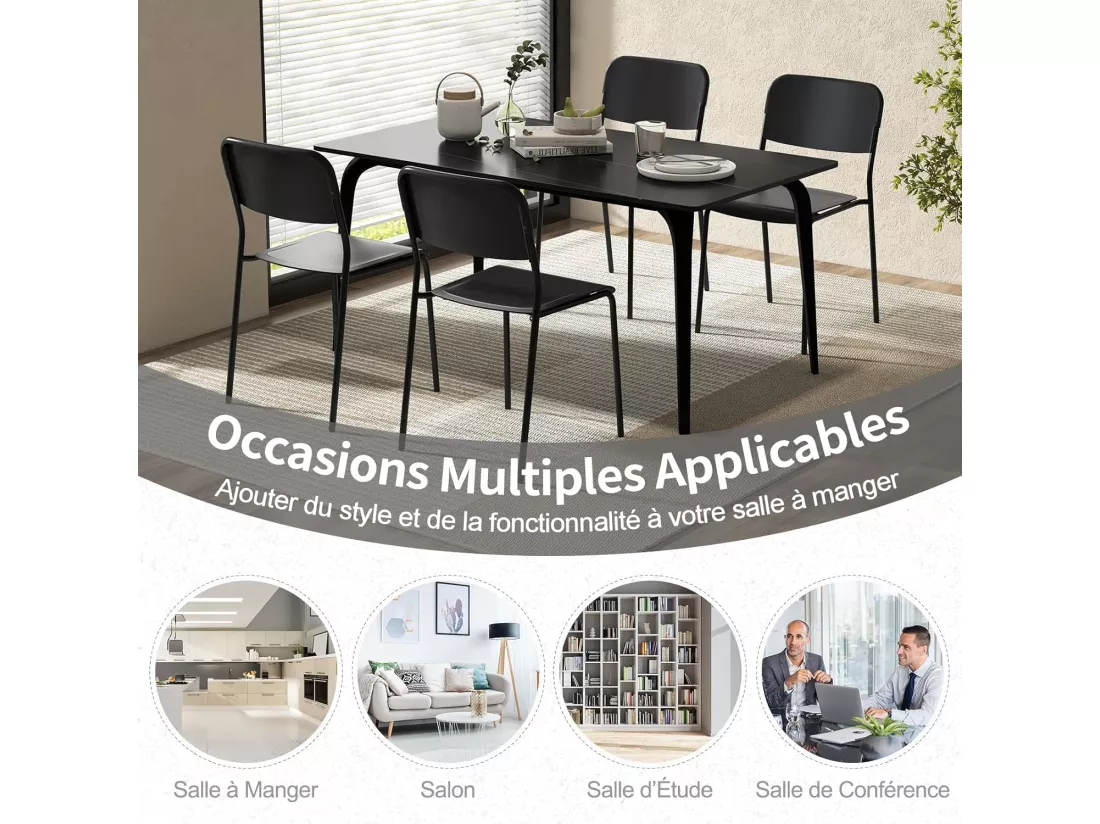 Chaise salle a manger lot de 4, chaise empilables, hauteur d'assise 46 cm (noir)