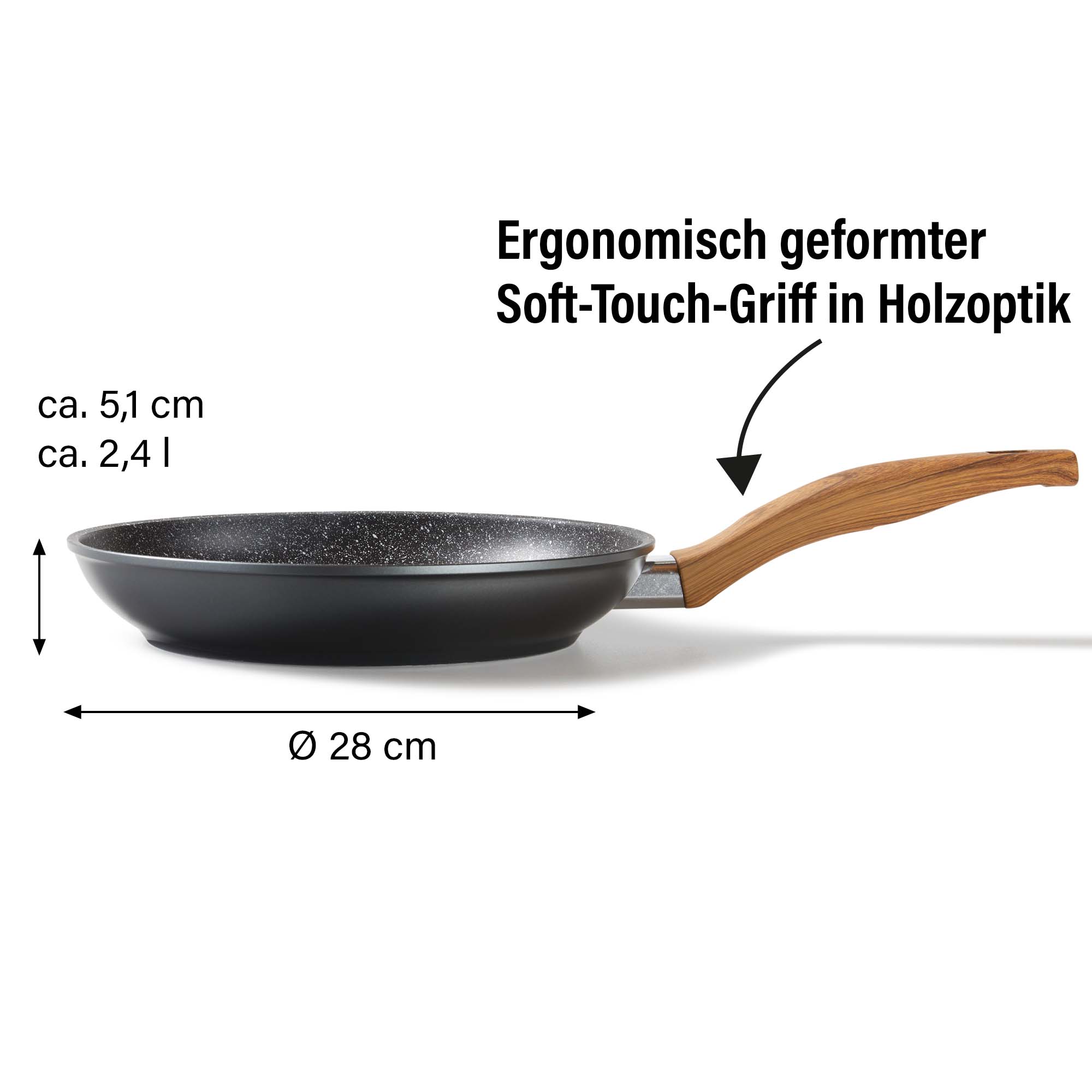 STONELINE® Back to Nature Bratpfanne 28 cm, Made in Germany, Induktion, antihaftbeschichtete Pfanne