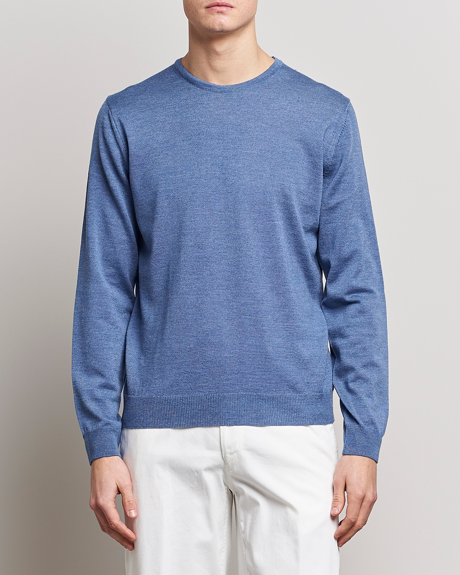 Stenströms Merino Patch Crew Neck Light Blue/Blue