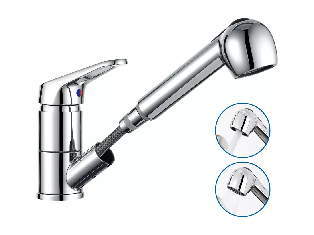Robinet Cuisine Douchette Extractible,Mitigeur Cuisine en Inox avec Douchette 2 Modes Jet,Bec Bas, Pivotant à 360°, Eau Froid/ Chaud,Chromé