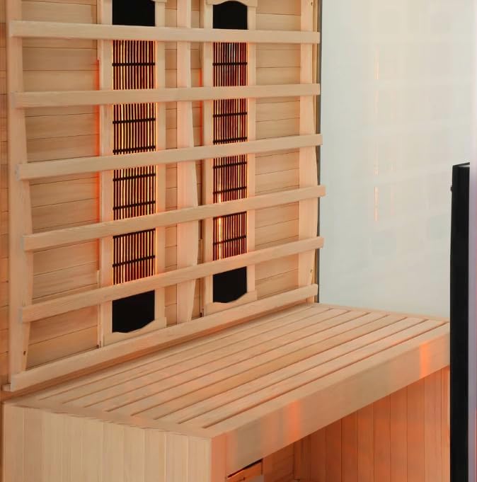 SANOTECHNIK Infrarotsauna GRENA DELUXE 2 – Infrarotkabine für 2 Personen 125×100×190cm | 5 Vollspektrum-Strahler (2.200W), Farblicht, Bluetooth-Radio, 6mm ESG-Glas, Bausatz, SB40125