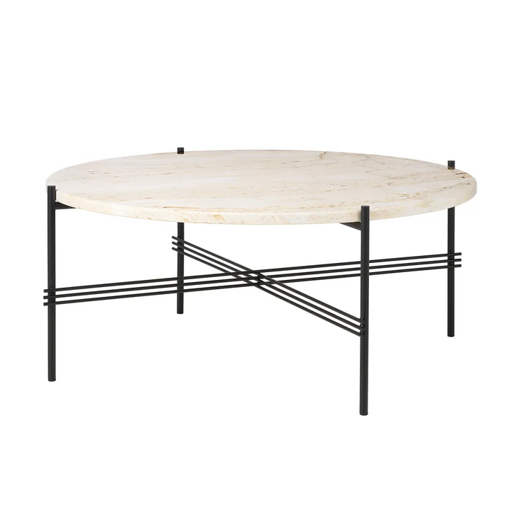 Gubi - Travertine Couchtisch, Ø 80 cm, schwarz / weiss