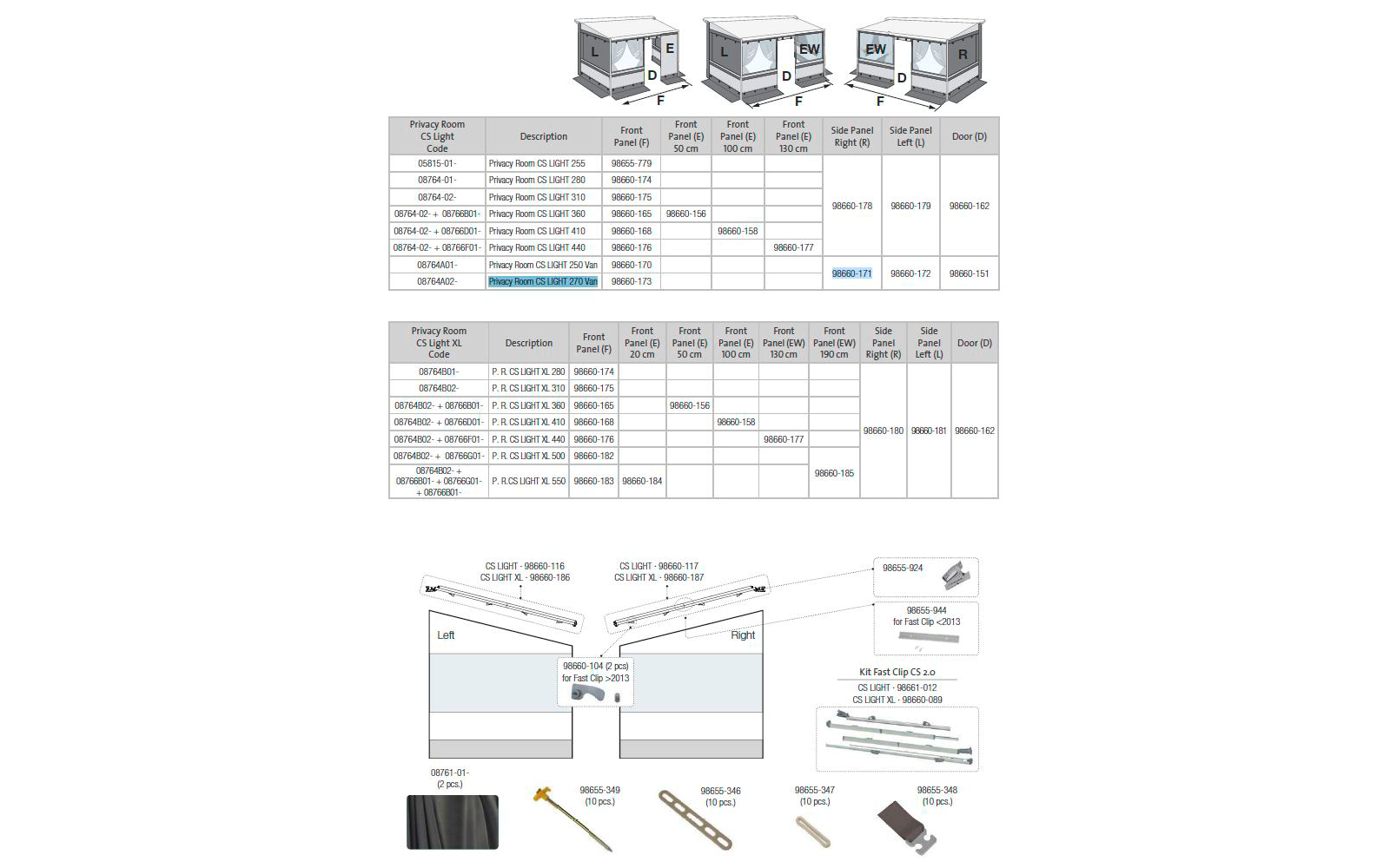 Fiamma Seitenwand rechts für Markise Privacy Room CS Light 250-270 Van - Fiamma Ersatzteilnummer 98660-171